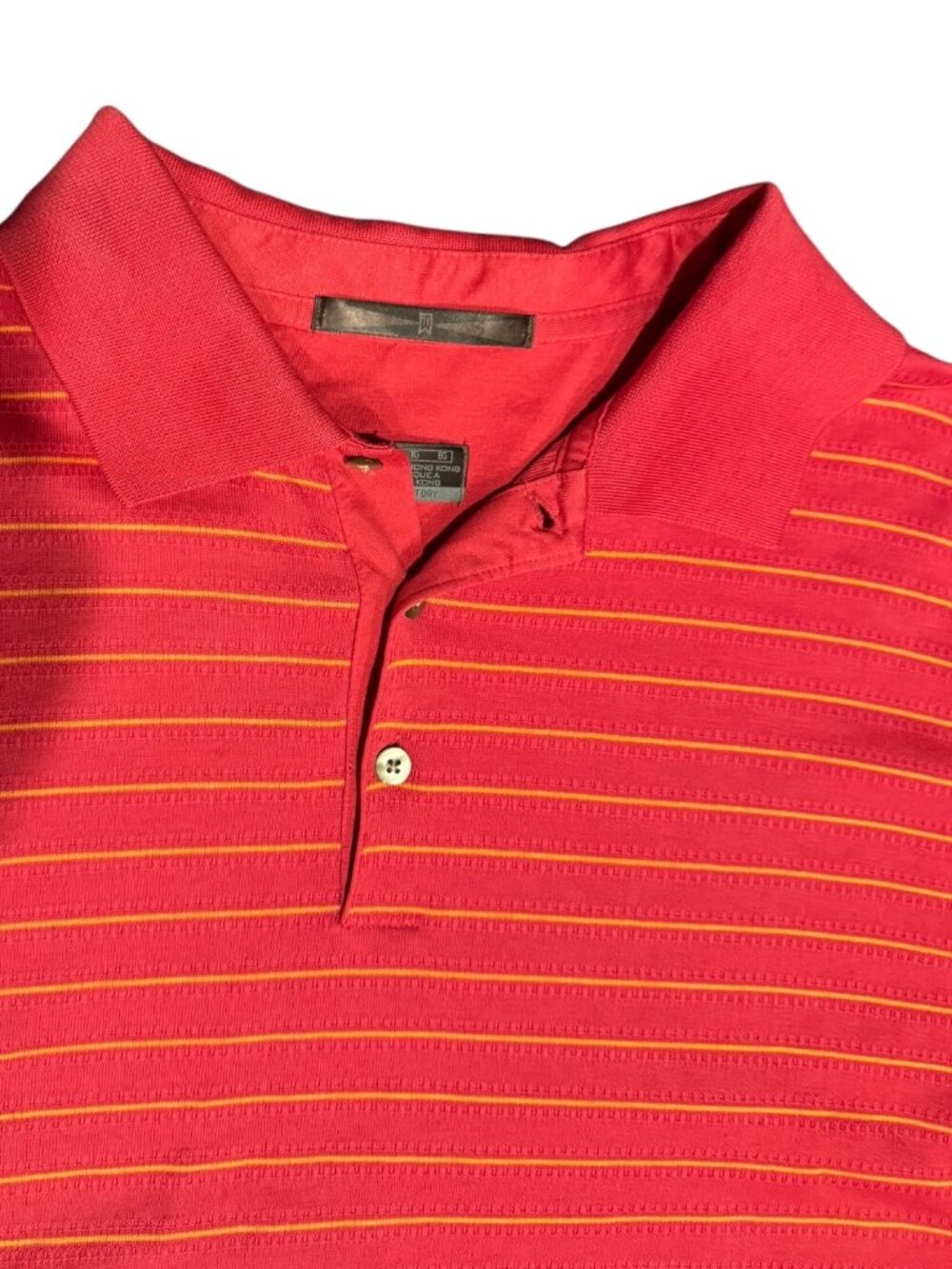 Tiger Woods Nike Dri-FIT Polo Shirt Men’s XL / Large Red Orange Stripe Golf
